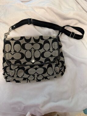 Coach Black & Tan Signature Canvas Crossbody Messenger